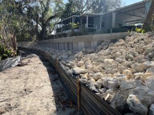 Progress image for the construction of a sea wall from Brine Marine Tampa Florida