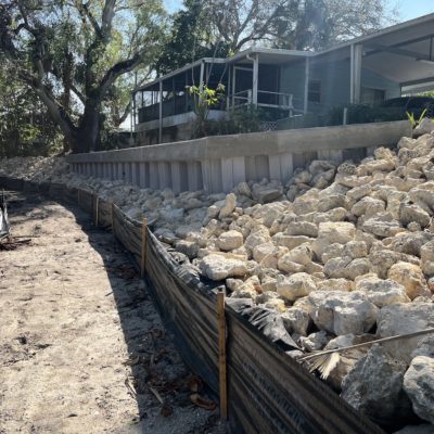 Progress image for the construction of a sea wall from Brine Marine Tampa Florida