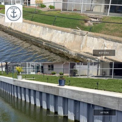 Before and after seawall replacement