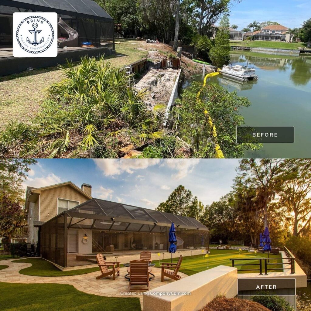 Before and After photos of seawall project